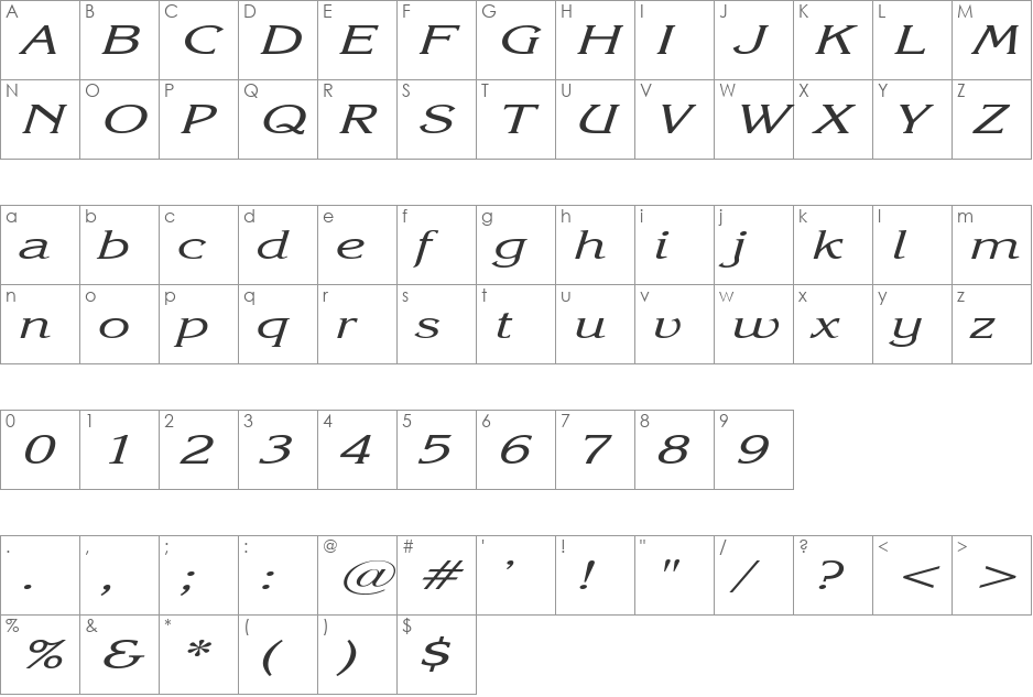 KatrinaExtended font character map preview