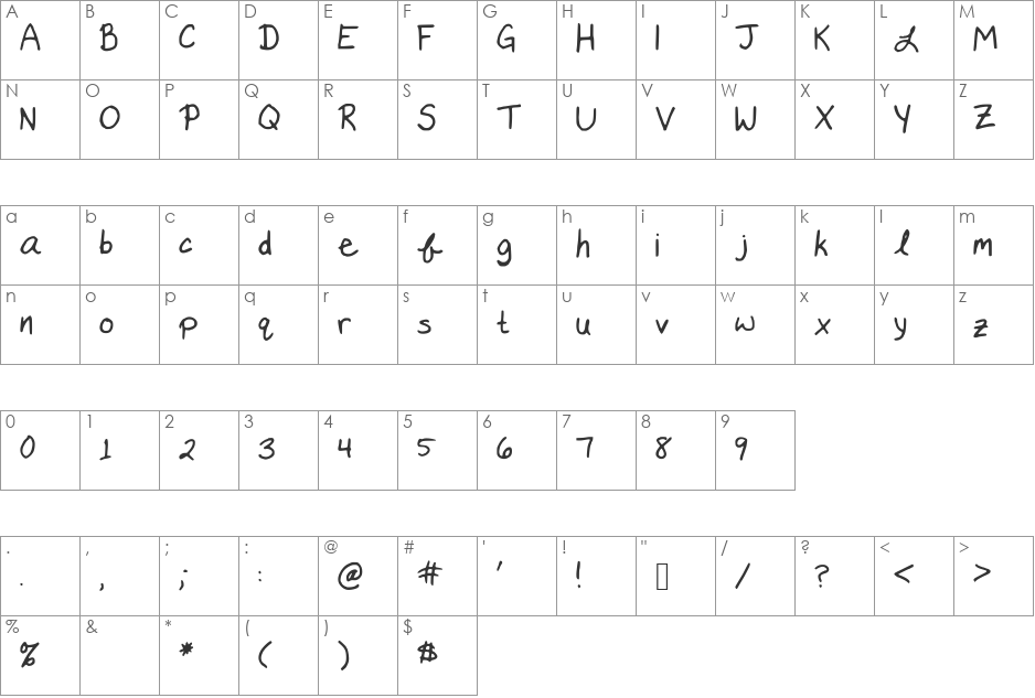 KatysFont font character map preview