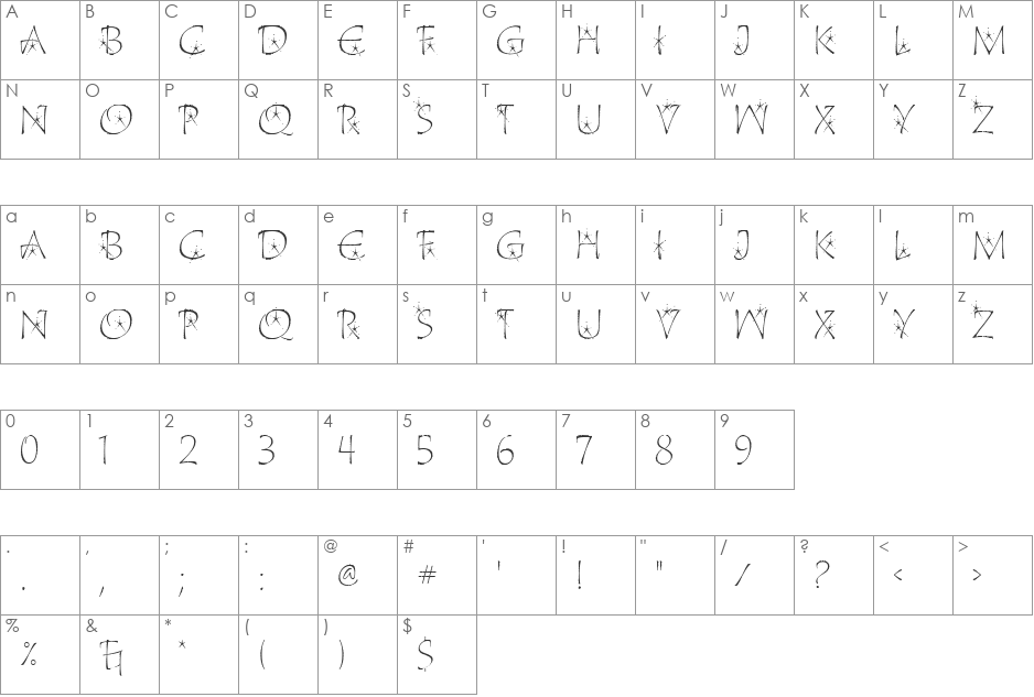 Katytude Star Alternates font character map preview
