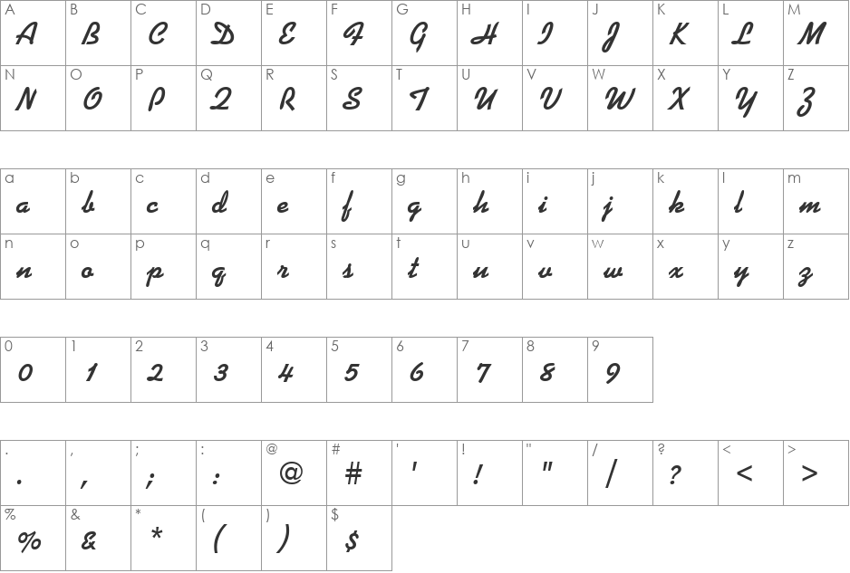 Kaufmann Becker Joining bold font character map preview