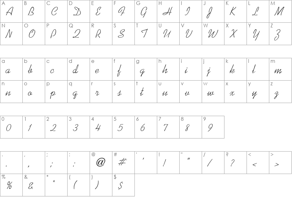 Kaufmann Script font character map preview