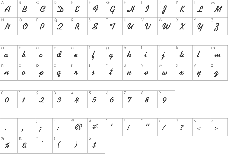 Kaufmann Script Bold font character map preview