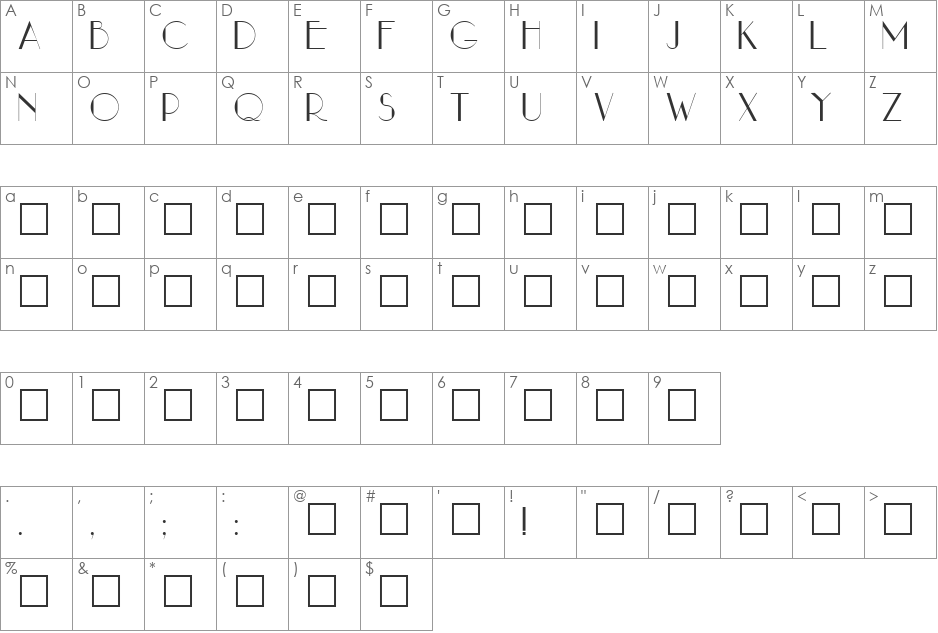 ARWEN font character map preview