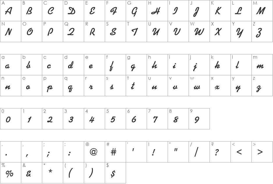 KaufmannJoiDBol font character map preview