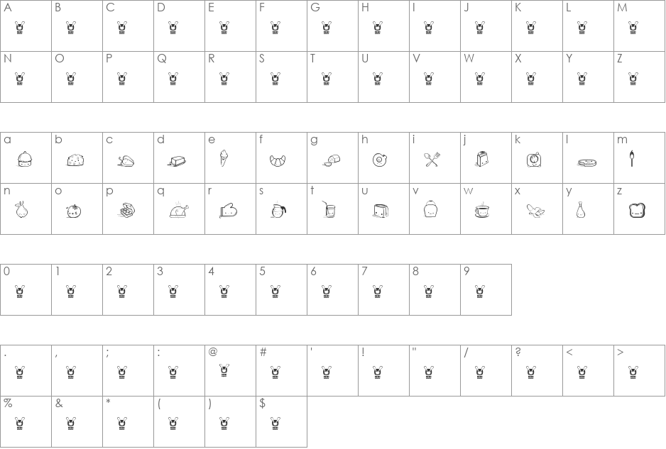 Kawaii Food II font character map preview