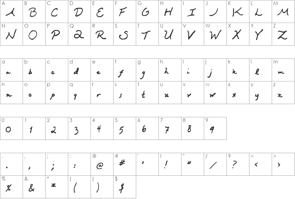 Kawakimi font character map preview