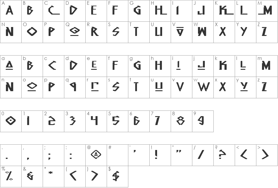 KB 125 font character map preview
