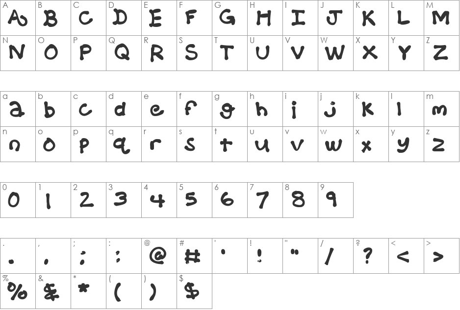 KBBalloonAnimal font character map preview