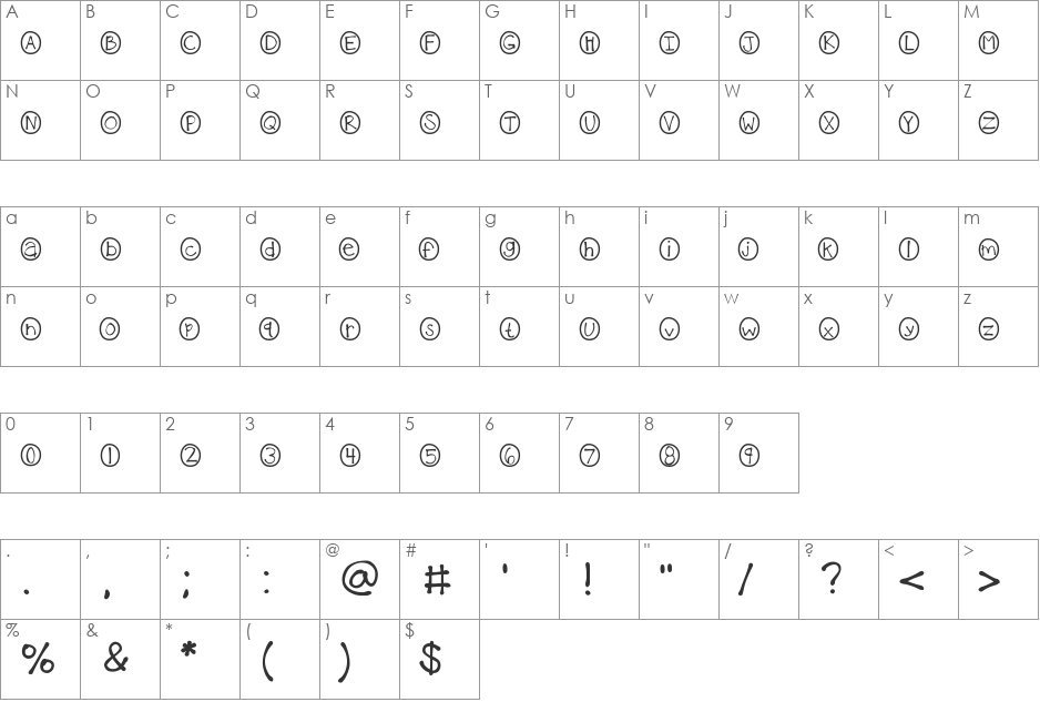 KBCaterpillar font character map preview