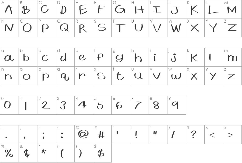 KBExpansive font character map preview