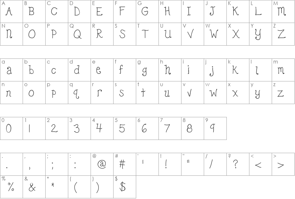 KBhearmeplay font character map preview