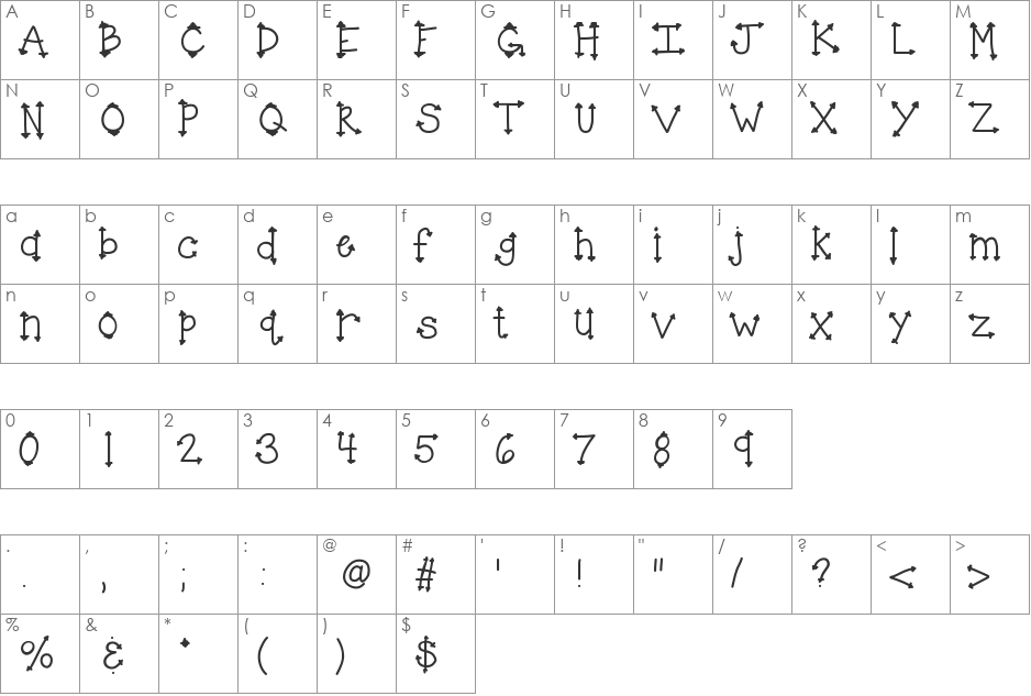 KBHerHighness font character map preview