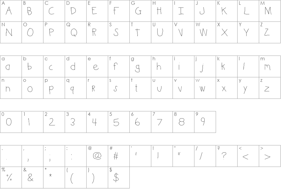KBKinderWriteBold font character map preview