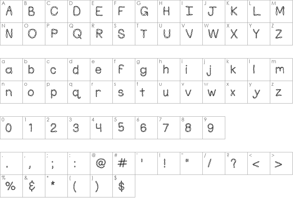 KBPastaForTwo font character map preview