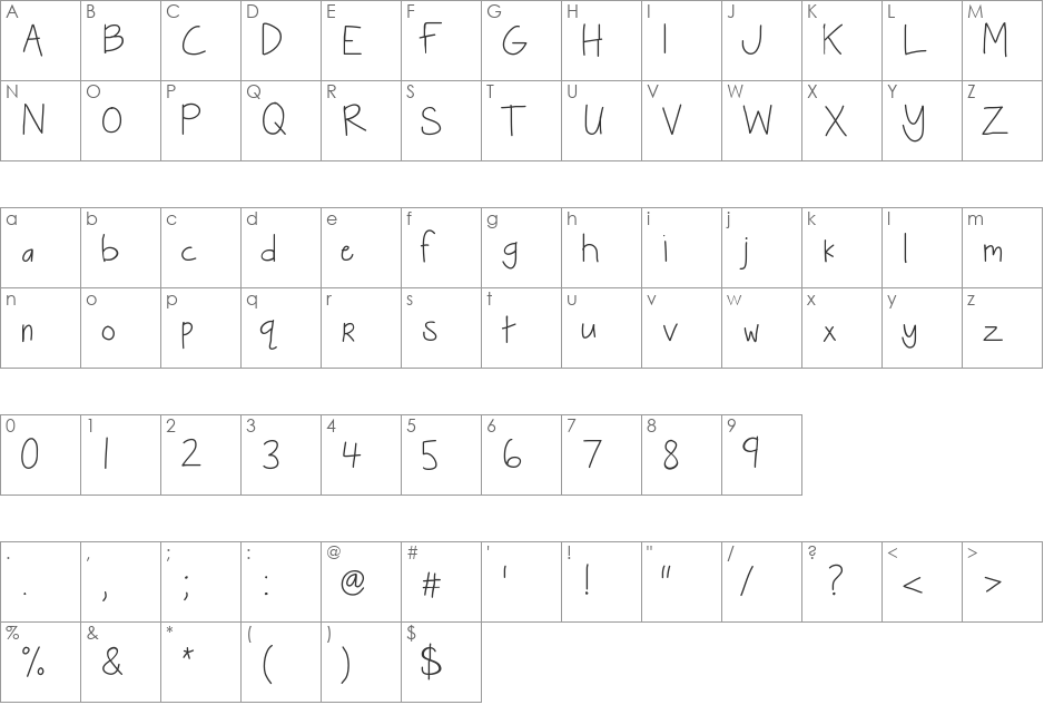 KBSeriouslyIntoHer font character map preview