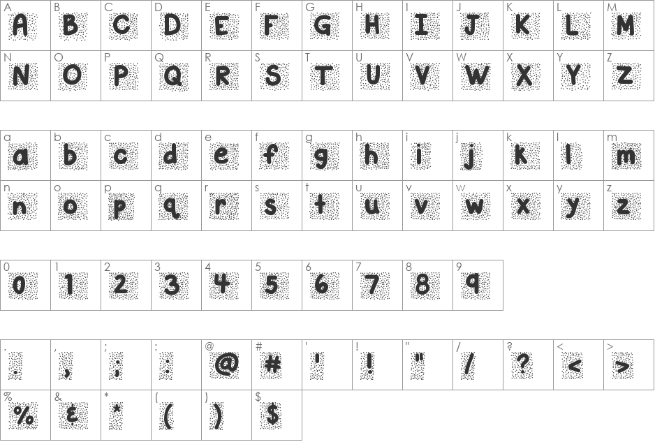 KBSnowballin font character map preview