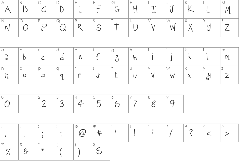 KBWalkingontheTable font character map preview