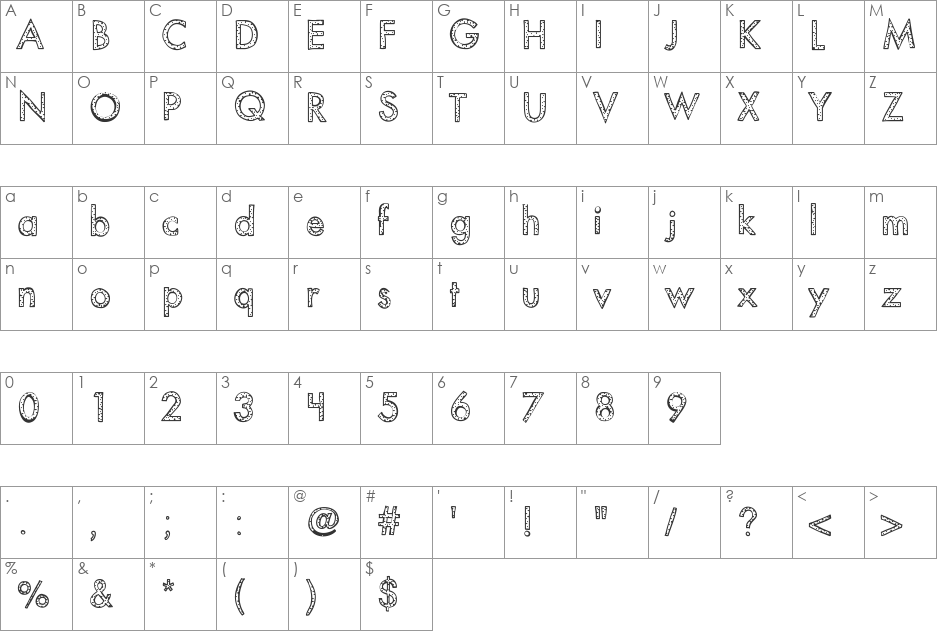 KBYouveBeenSpotted font character map preview