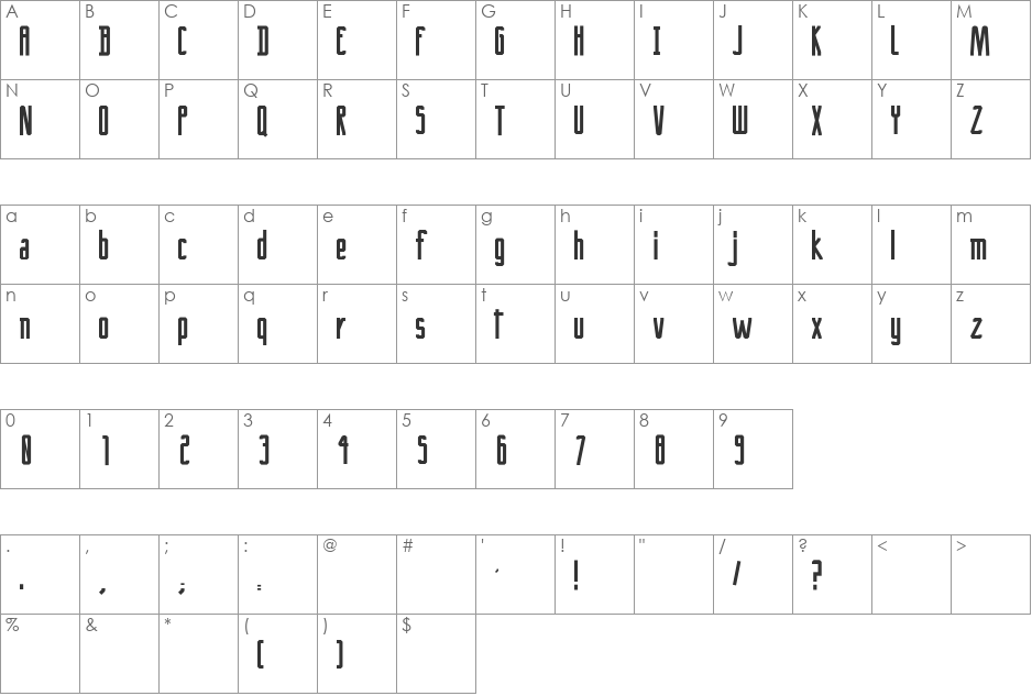 KC font character map preview