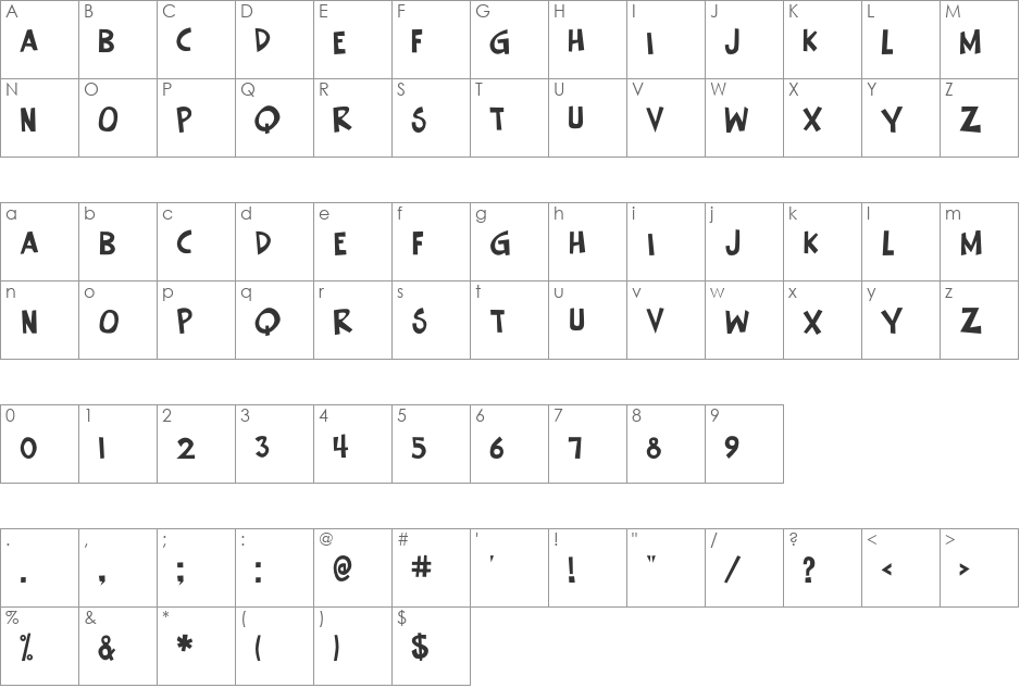 Keener font character map preview