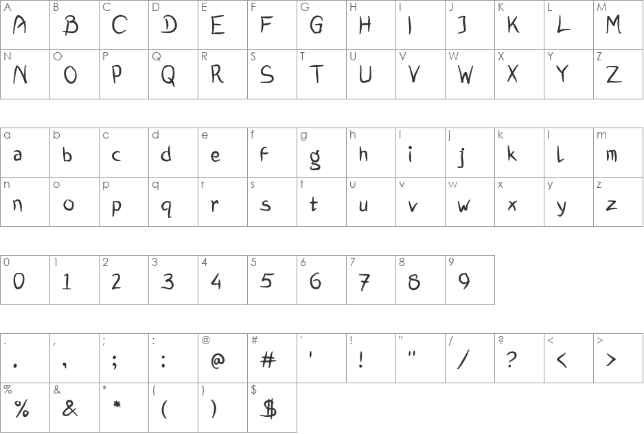 Asal font character map preview