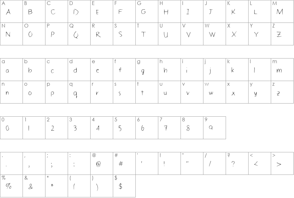 Kelvin's handwriting font character map preview