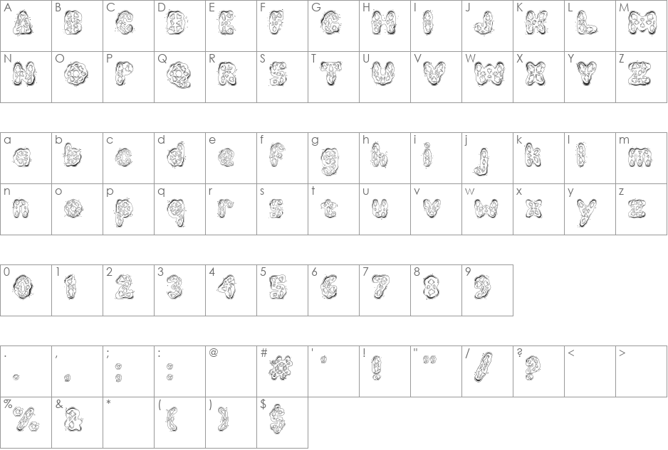 Kembang Goyang font character map preview