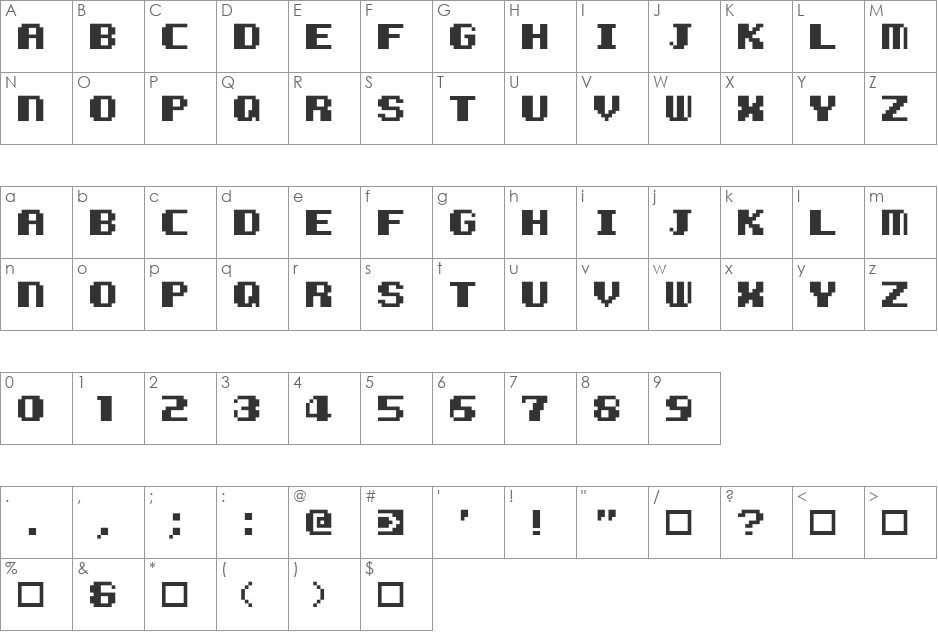 Kemco Pixel font character map preview