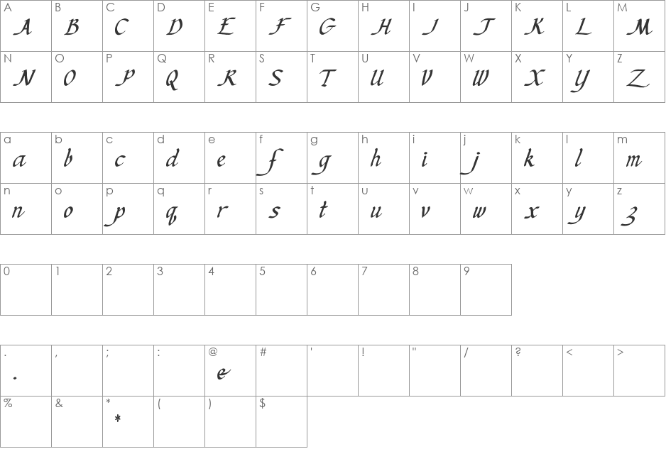 Ken's Calligraphic font character map preview
