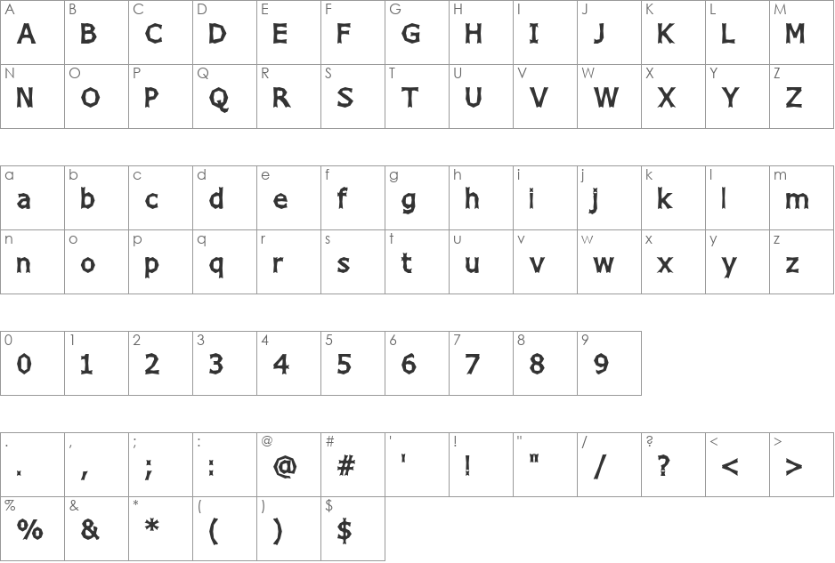 Kenny Samps font character map preview
