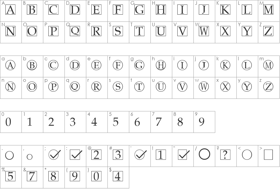 Kensington font character map preview