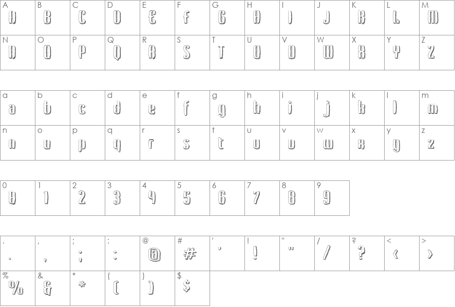 Kerata font character map preview