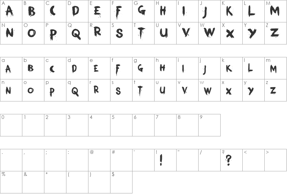 Kerberos Fang font character map preview