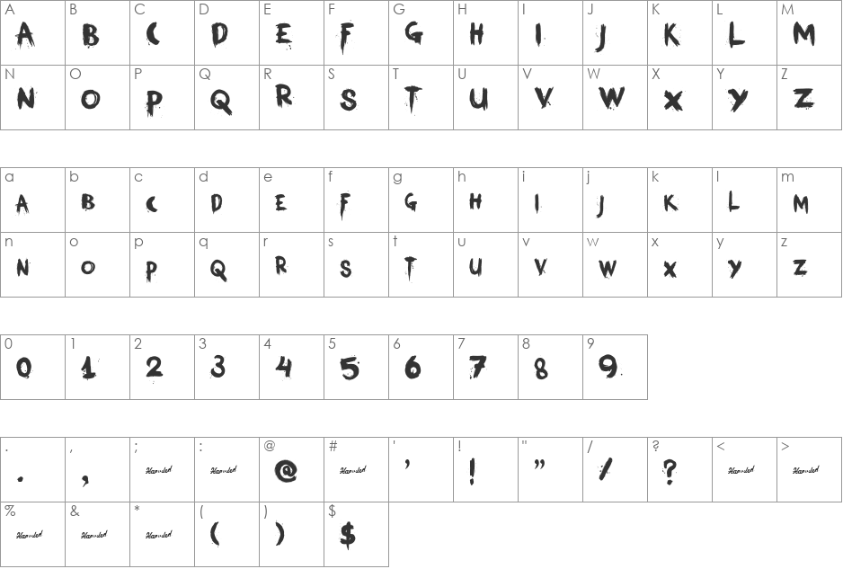 Kerberos Fang font character map preview