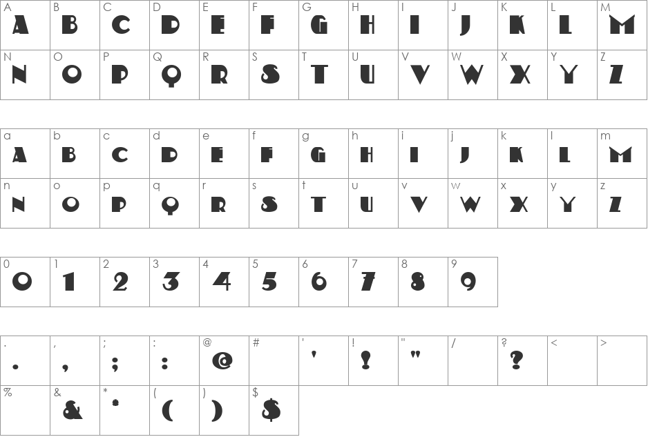Kerfuffle font character map preview