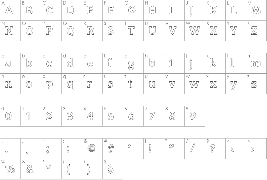 KevinBeckerOutline font character map preview