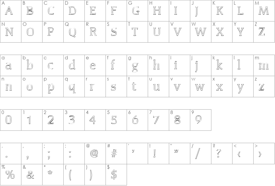 KevinBeckerOutline-Light font character map preview