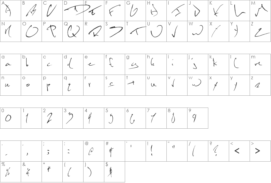 KevinWild font character map preview