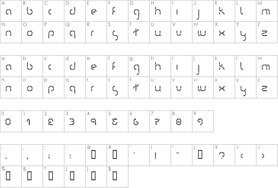 Kevlr Suit font character map preview