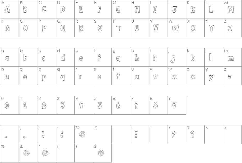 Key Tab Metal font character map preview