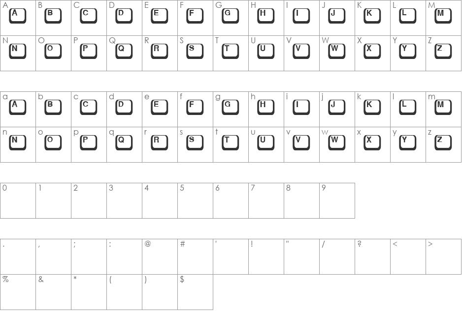 Key Taps font character map preview