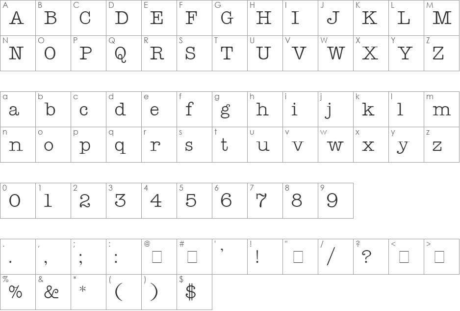 Keyboard Display SSi font character map preview