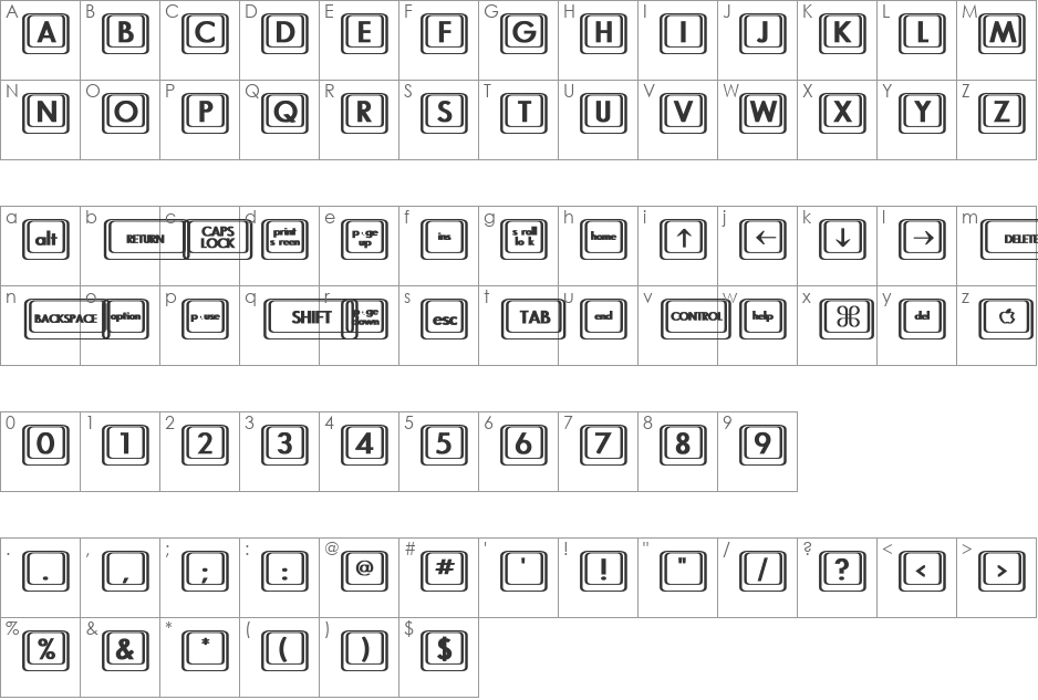 Keyboard KeysBT font character map preview