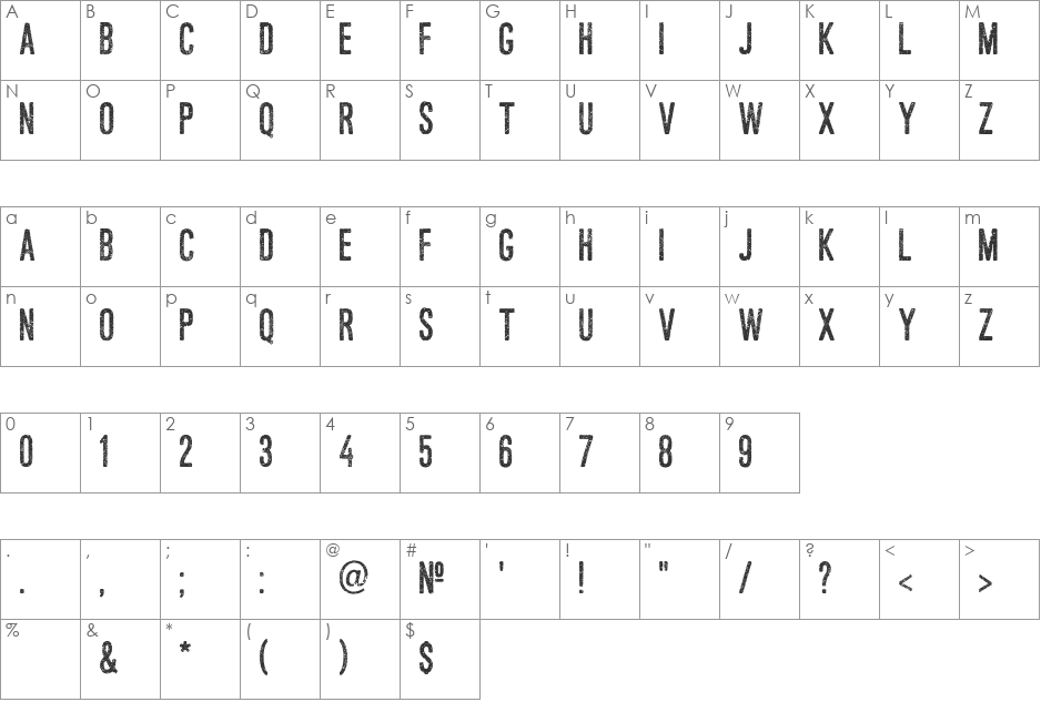 Asfalto font character map preview