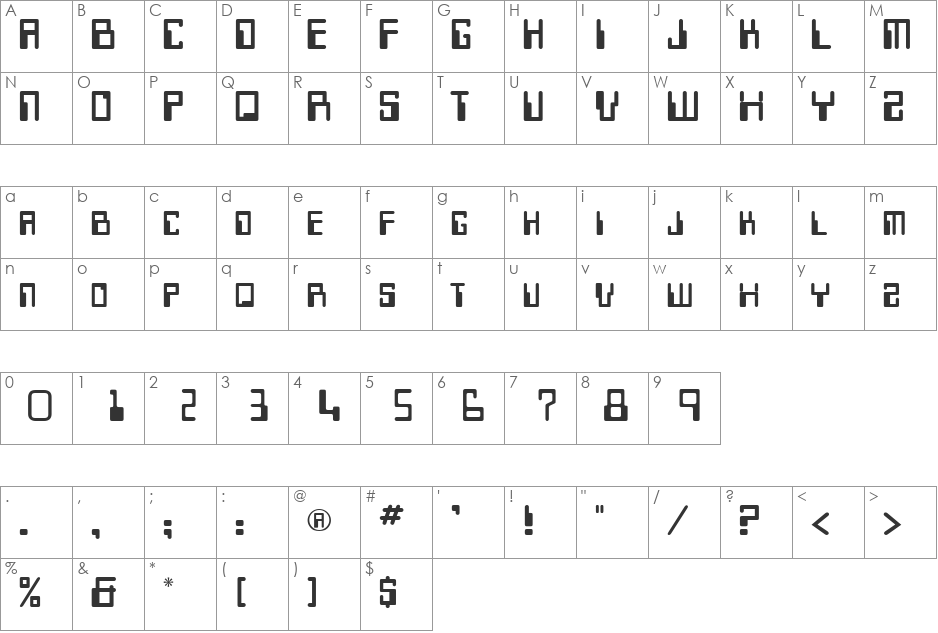 Keypunch font character map preview
