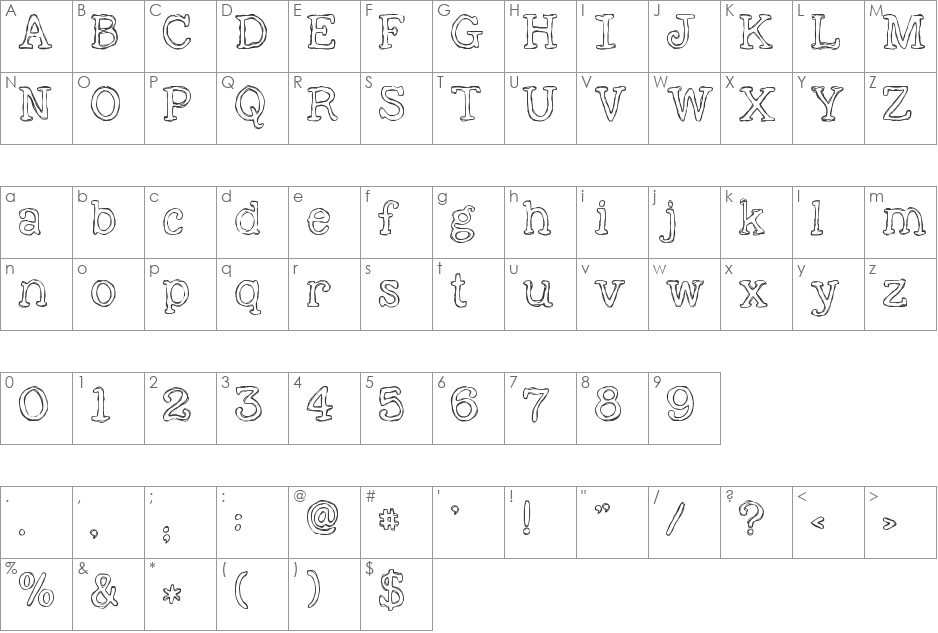 KG Already Home font character map preview