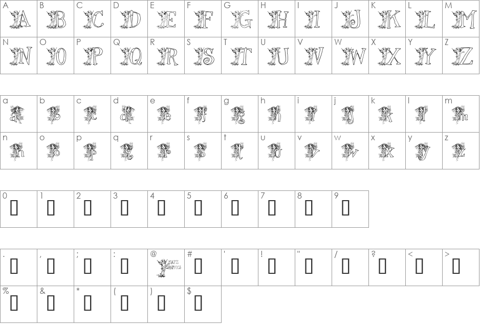 KG FAIRIES font character map preview