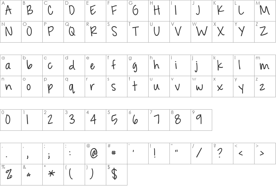 KG Feeling 22 font character map preview
