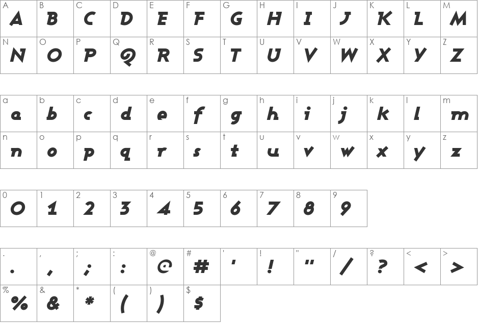 Ashby Book font character map preview