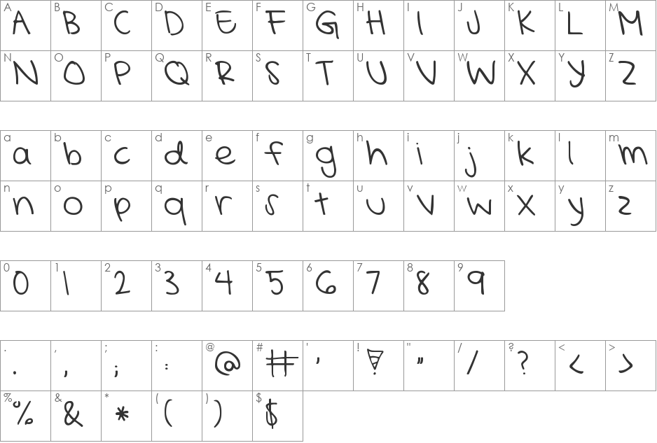 KG Mercy in the Morning font character map preview